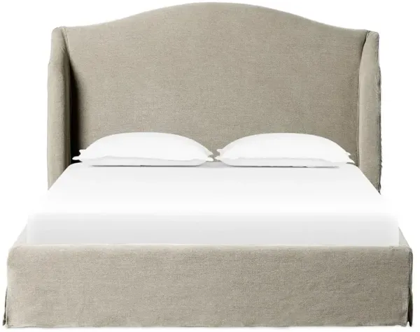 Maddie Modern Grey Upholstered Linen Slipcovered Wingback Bed - Queen
