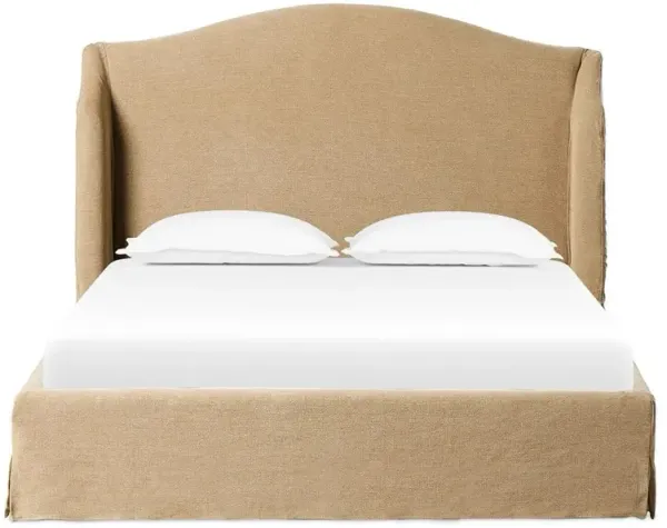 Maddie Modern Beige Upholstered Linen Slipcovered Wingback Bed - Queen