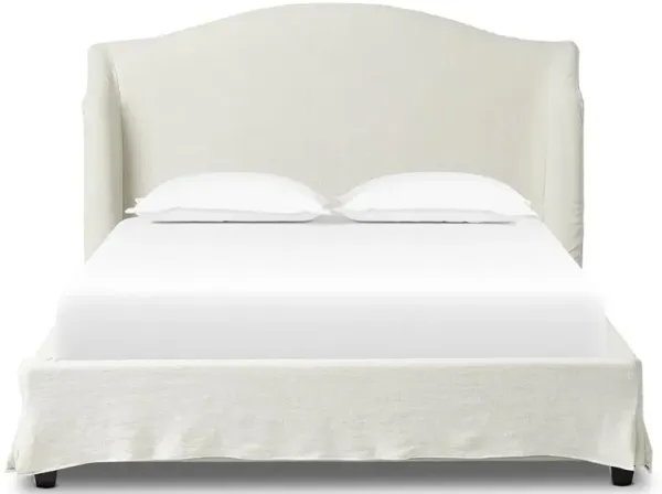 Maddie Modern Off White Upholstered Linen Slipcovered Wingback Bed - King