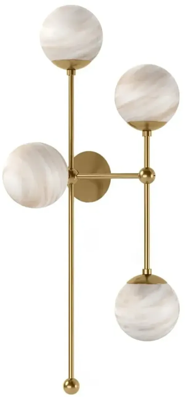 Schwung Armstrong Modern Burnished Brass Marble 4 Globe Sconce - Right Facing
