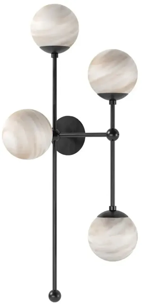 Schwung Armstrong Modern Black Gunmetal Marble 4 Globe Sconce - Right Facing