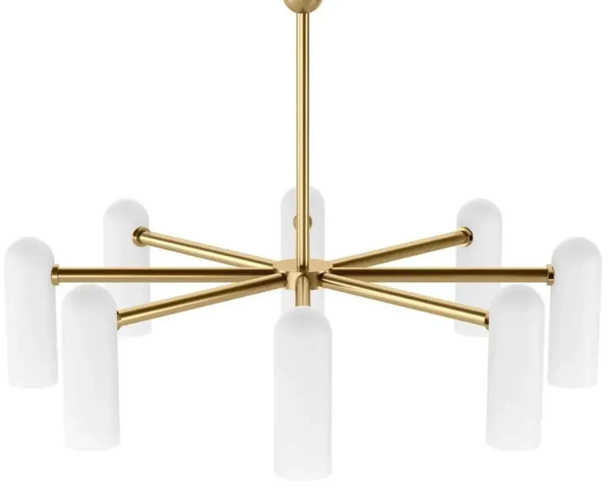 Schwung Odyssey Modern Burnished Brass Cylinder White Glass Round Chandelier