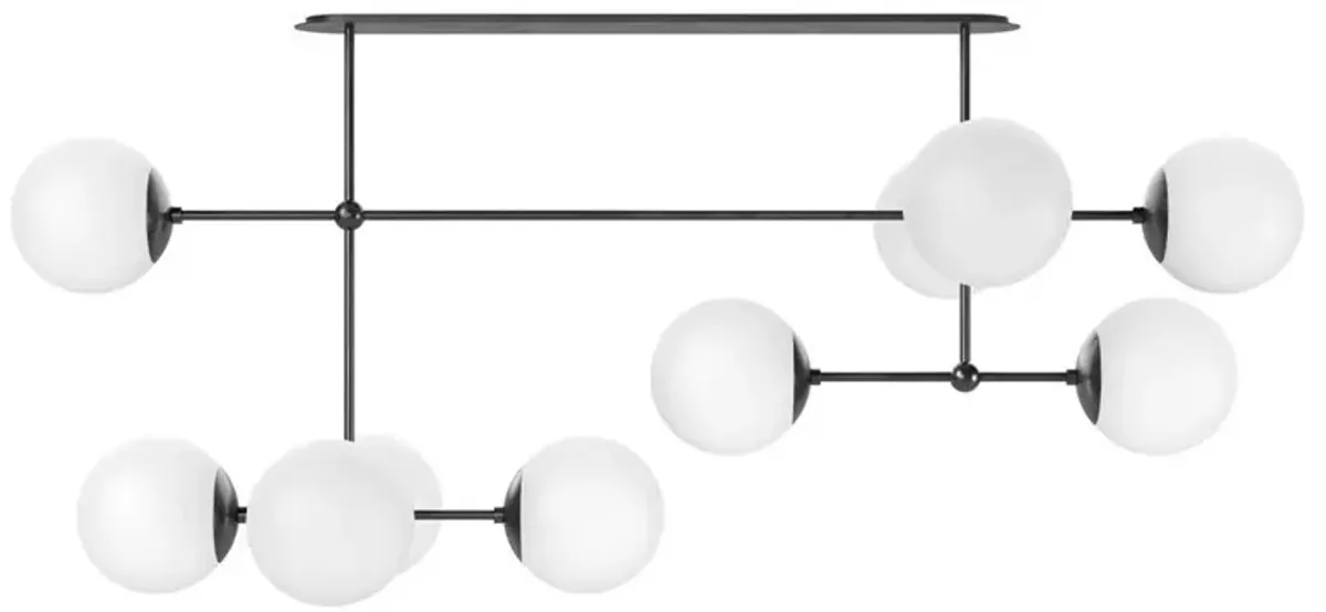 Schwung Armstrong Modern Black Gunmetal Matte White Globe Linear Chandelier
