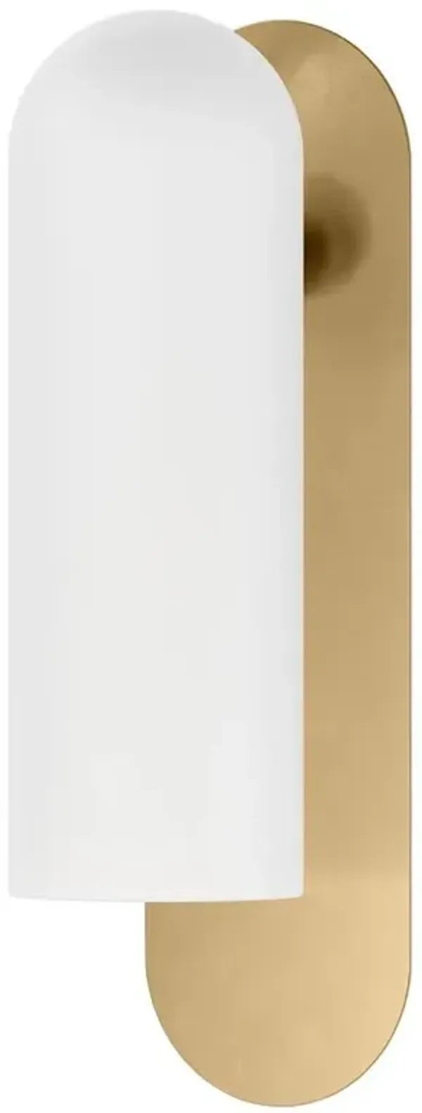 Schwung Odyssey Modern Burnished Brass Cylinder White Glass Sconce - Large