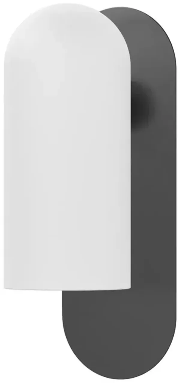 Schwung Odyssey Modern Gunmetal Black Cylinder White Glass Sconce - Medium