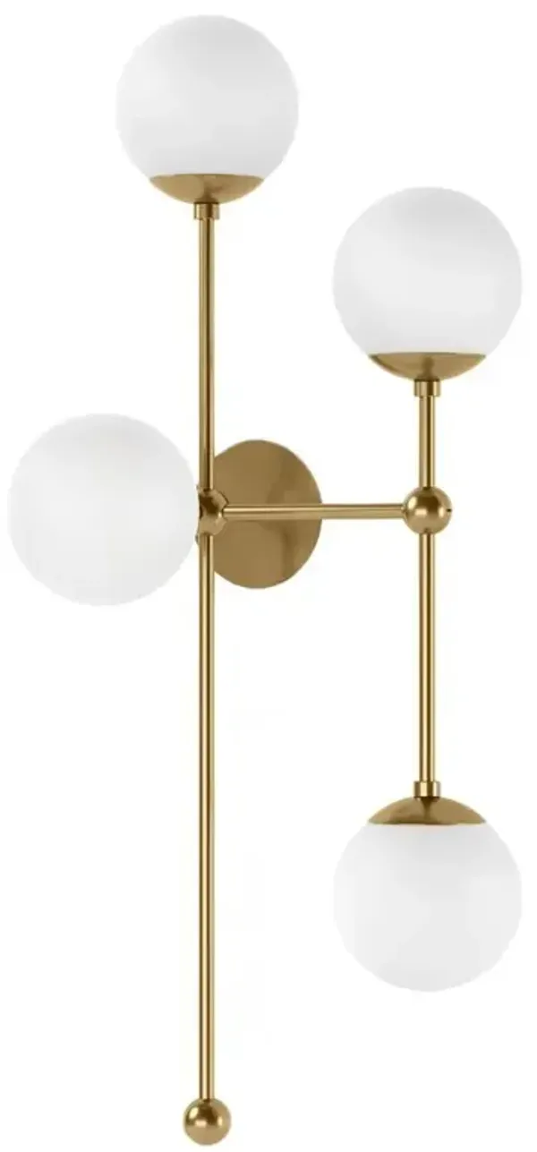Schwung Armstrong Modern Brass Matte White 4 Globe Sconce - Right Facing