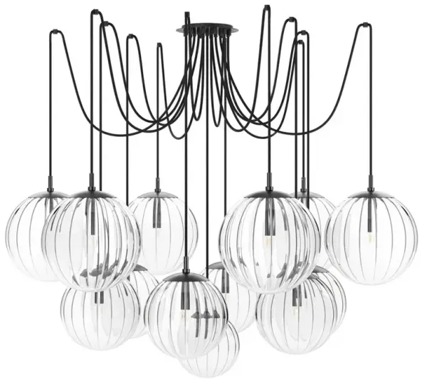 Schwung Spider Modern Ribbon Glass Globe Black Gunmetal Chandelier