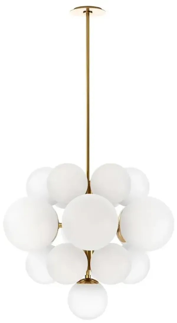 Schwung Nova Modern White Globes Burnished Brass Chandelier