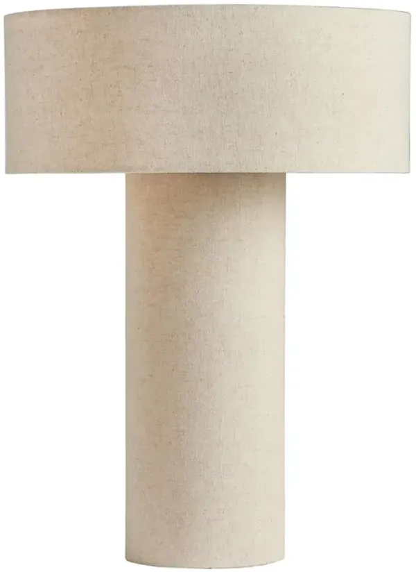 Havelin Mid Century Beige Linen Covered Antique Brass Table Lamp