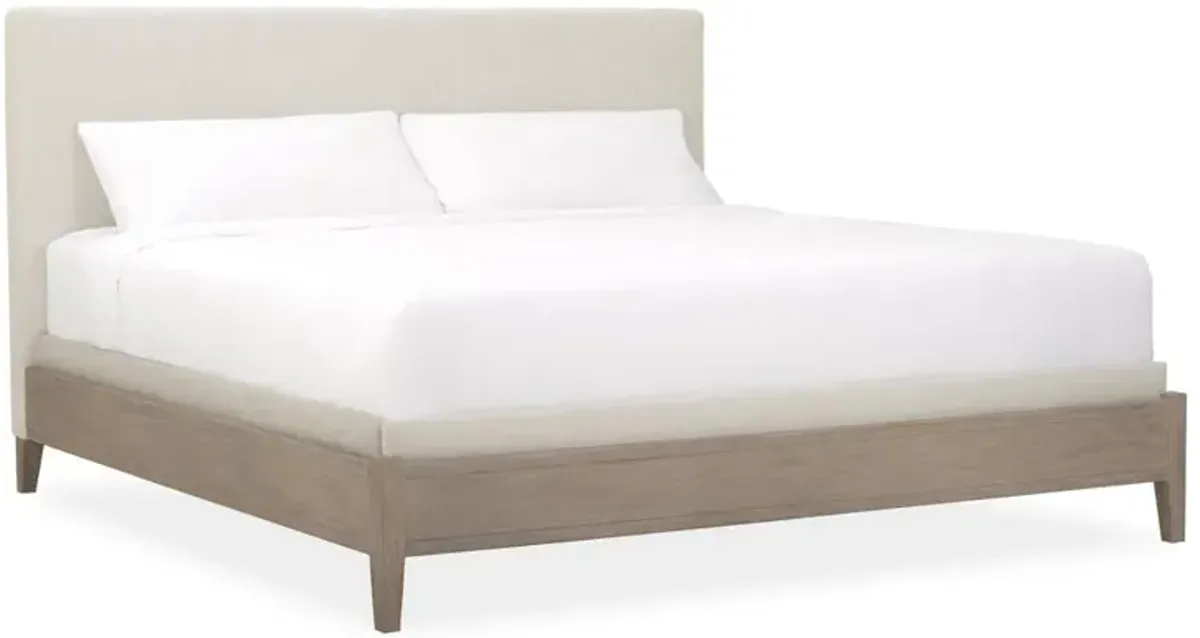 Catalina Modern Classic Beige Performance Brown Teak Wood Bed - Queen