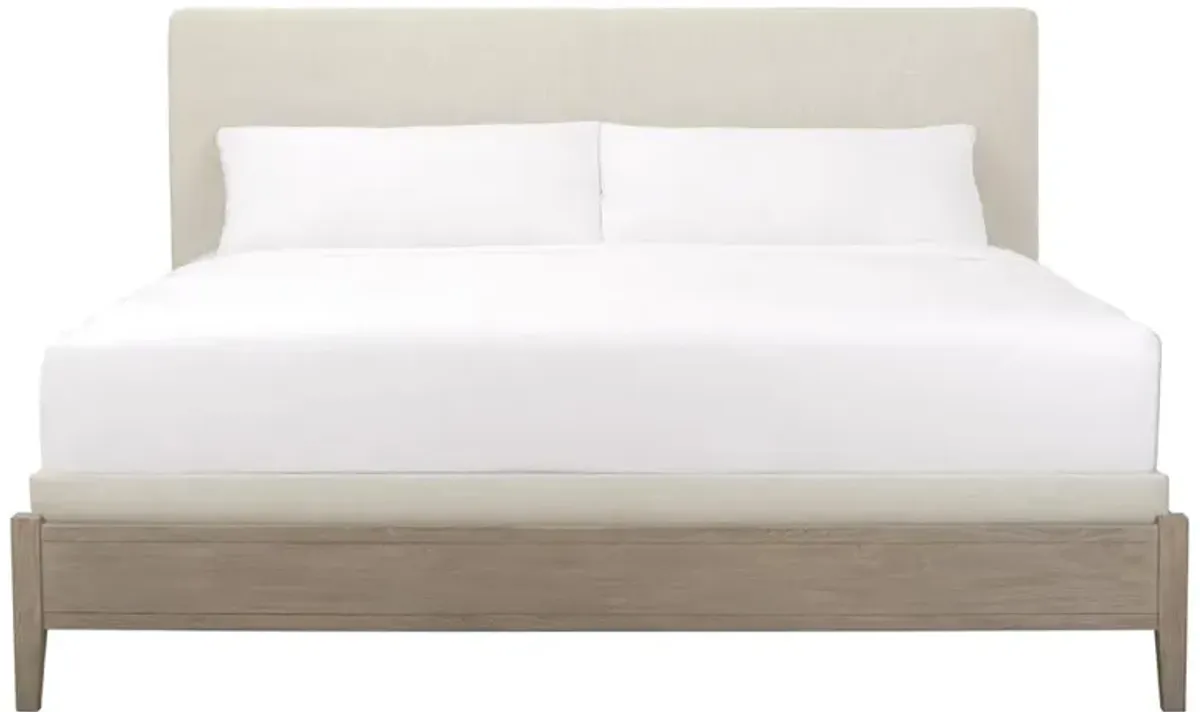 Catalina Modern Classic Beige Performance Brown Teak Wood Bed - Cal King