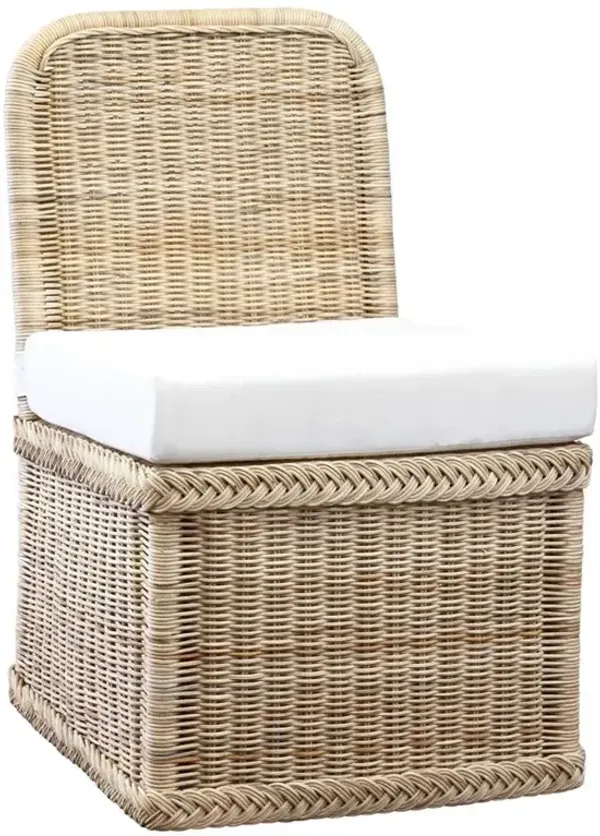 Maya Coastal Beach White Upholstered Natural Handwoven Rattan Slipper Chair