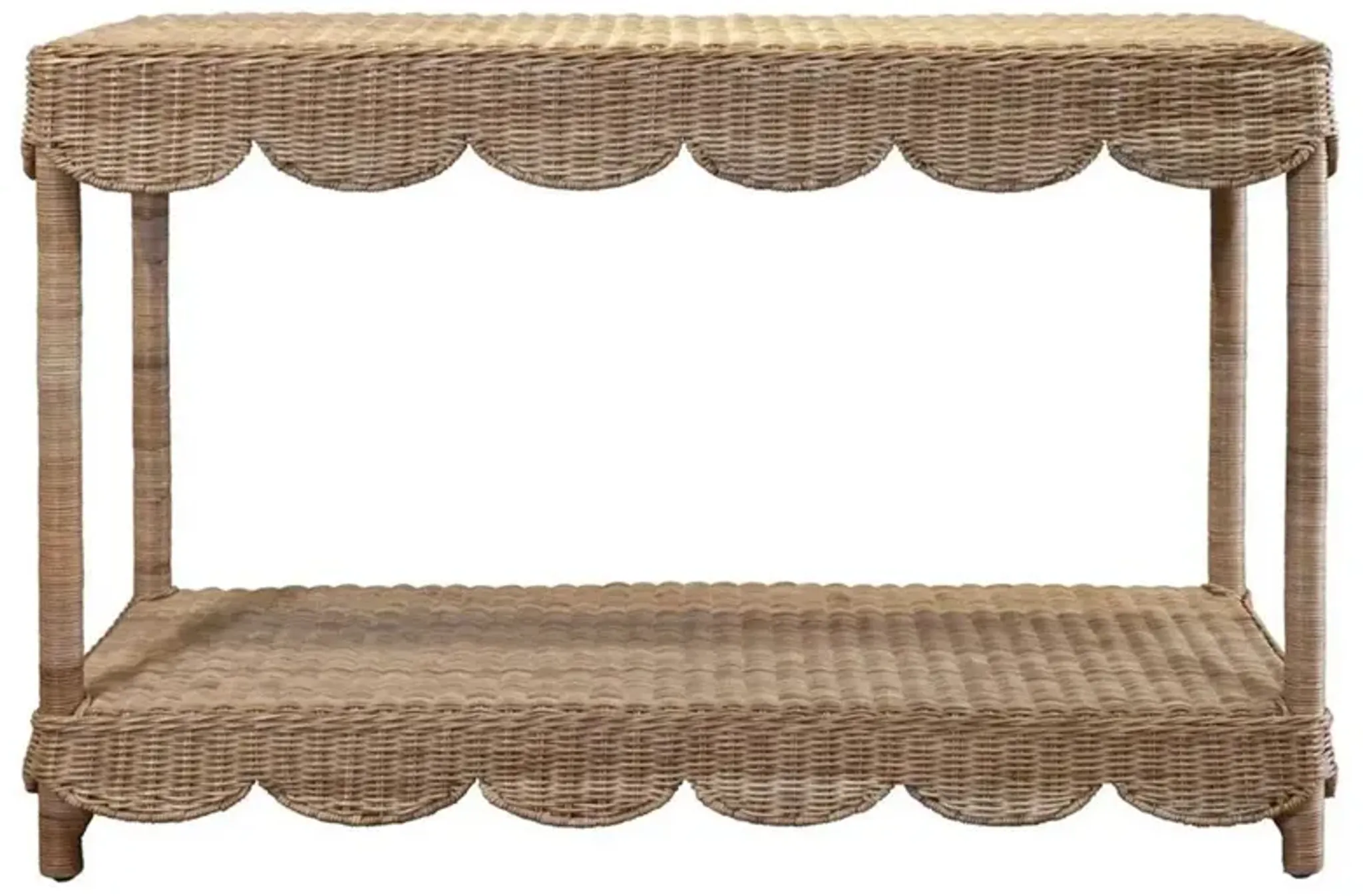 Valerie Coastal Beach Natural Handwoven Rattan Scalloped Console Table ...