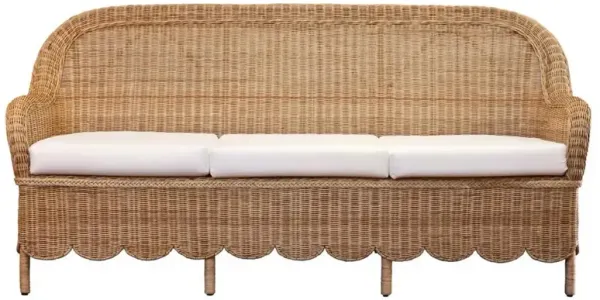 Monica Coastal Beach White Upholstered Natural Handwoven Rattan Sofa - 82"W