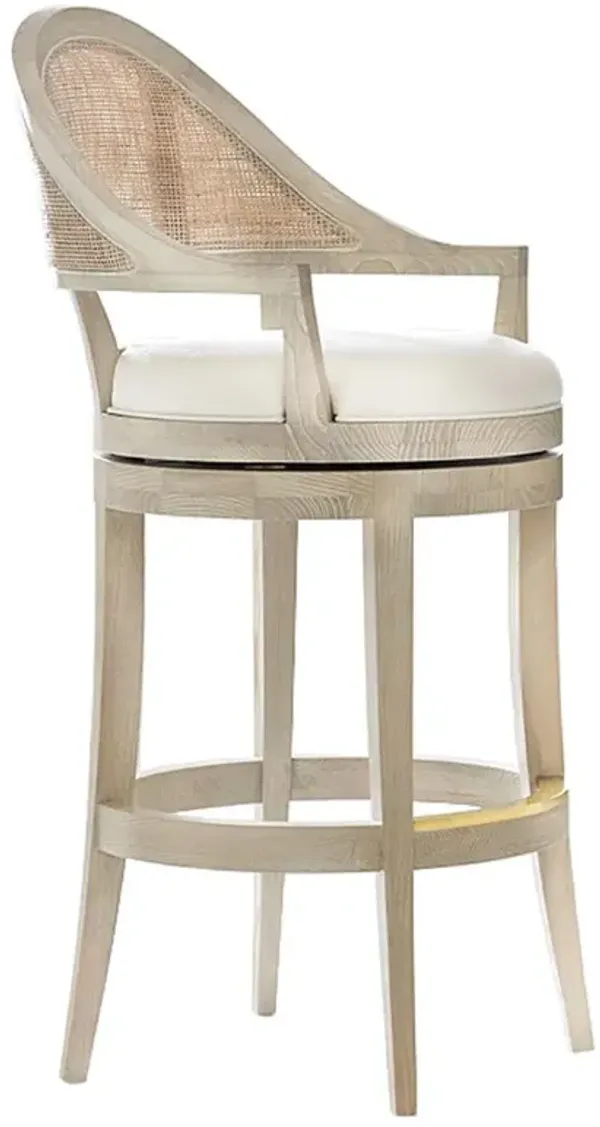 Alma Coastal Light Brown Wood White Upholstered Linen Swivel Counter Stool