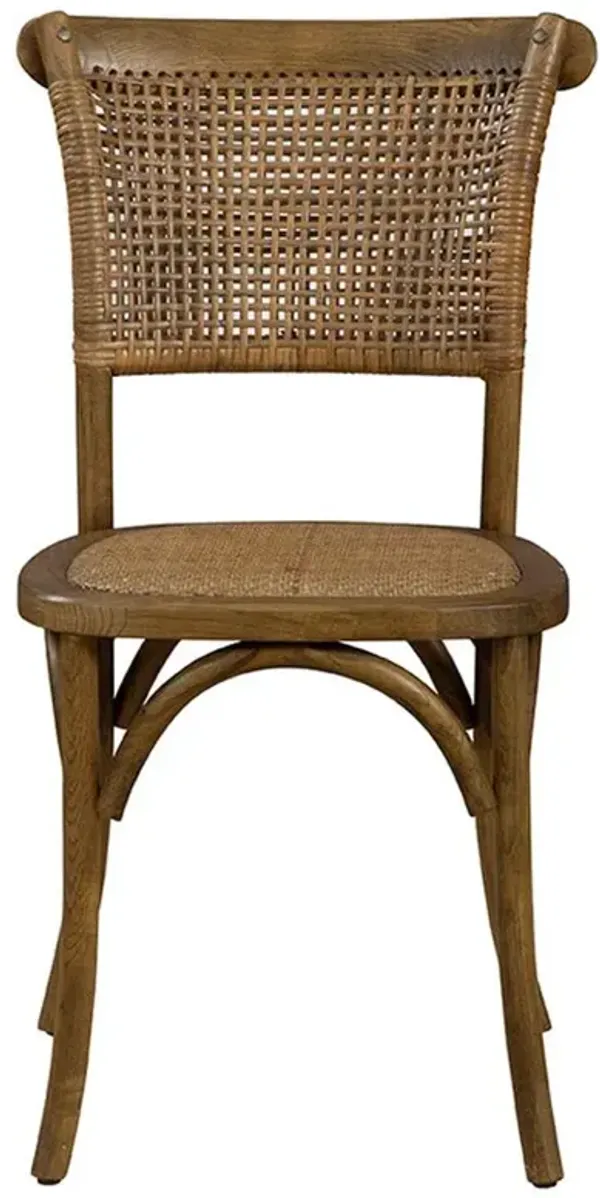 Isaiah Coastal Beach Brown Wood Woven Rattan Dining Side Chair