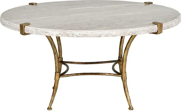 Iana Hollywood Regency Cream Marble Gold Metal Round Coffee Table