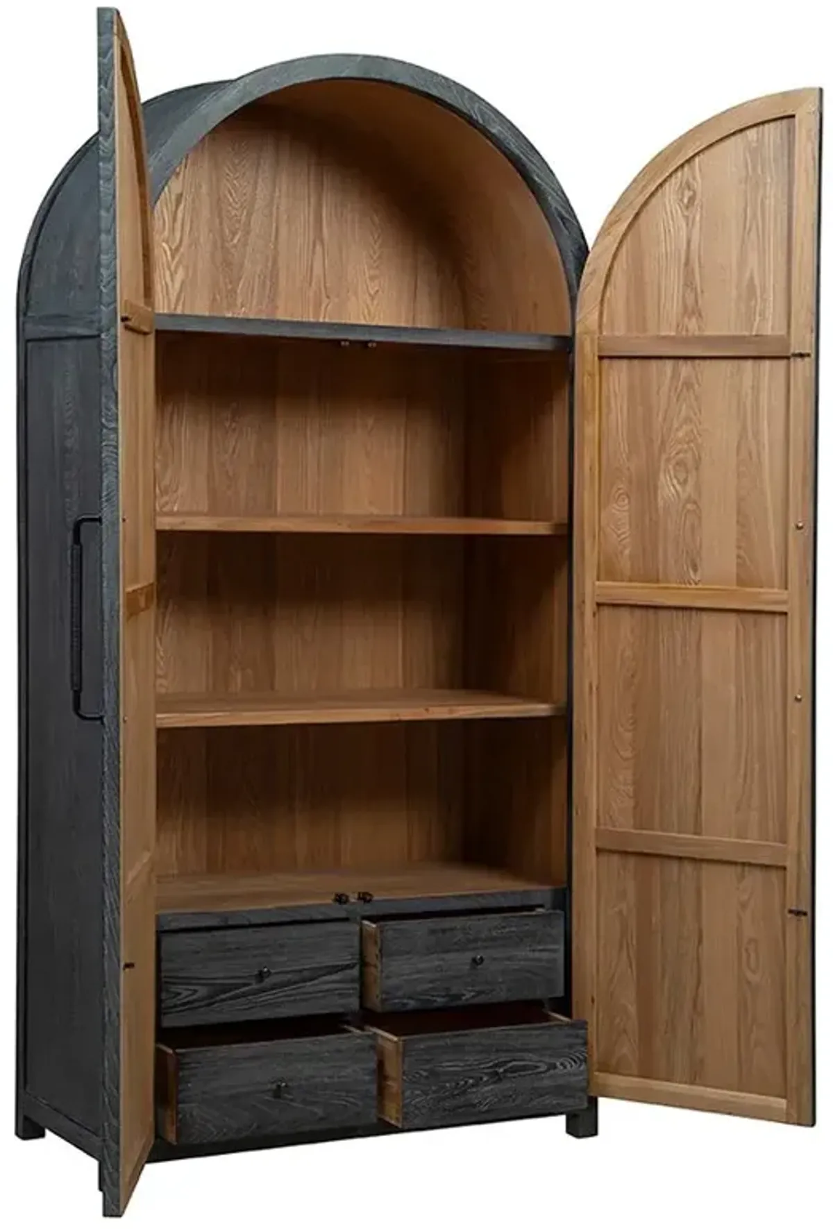 Kevin Modern Classic Dark Grey Wood Woven Panel Arched Cabinet