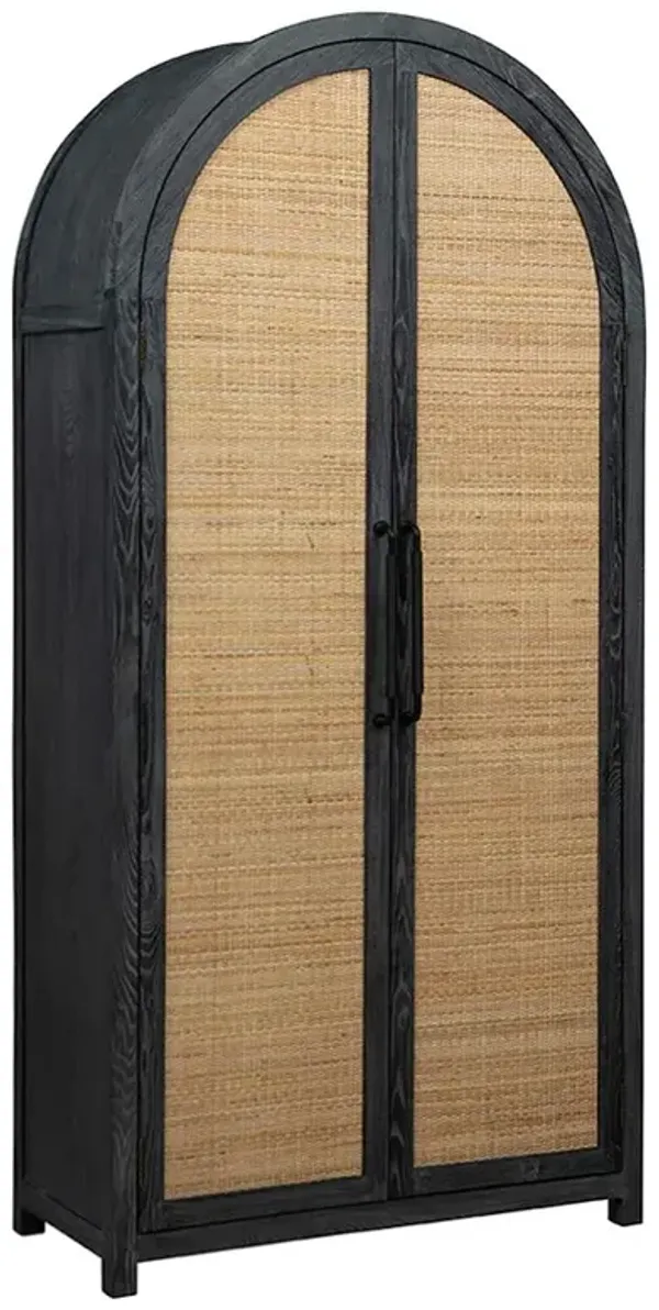 Kevin Modern Classic Dark Grey Wood Woven Panel Arched Cabinet