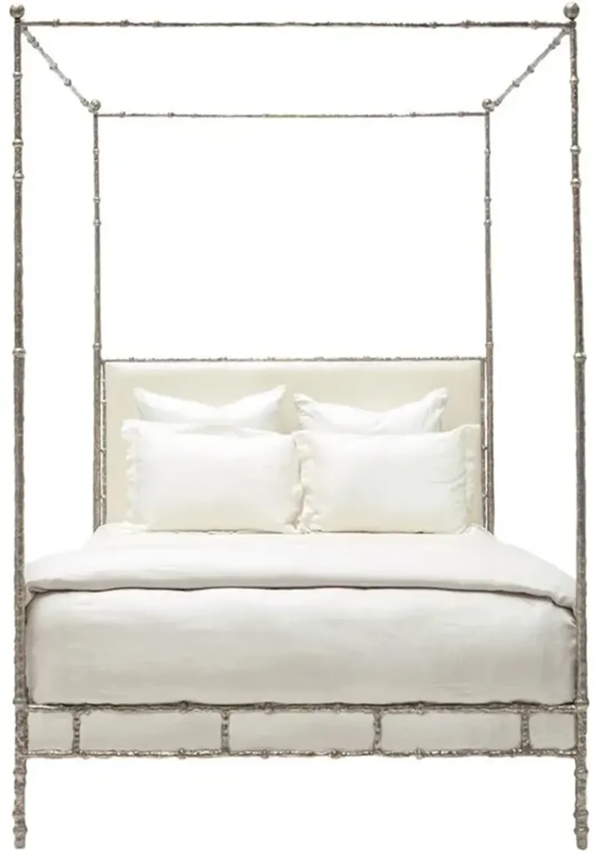 Diego Ivory Sculpted Silver Metal Canopy Bed - Cal King