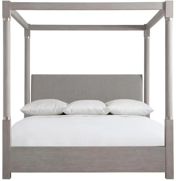 Ann Modern Classic Grey Upholstered Wood Canopy Bed - Queen