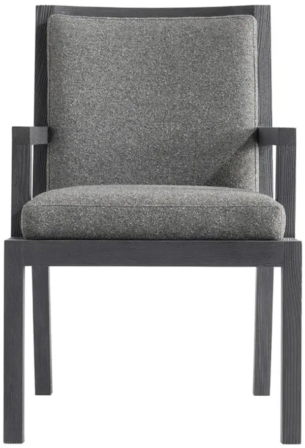 Ann Modern Classic Grey Upholstered Black Wood Dining Arm Chair