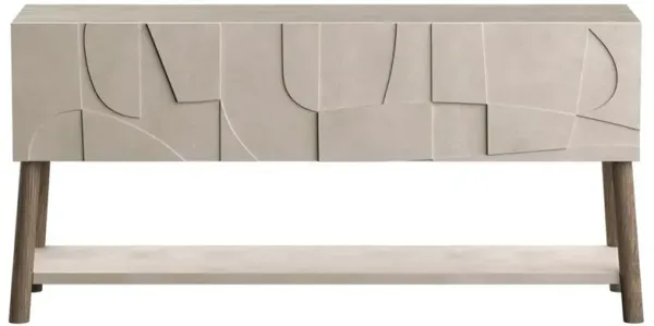 Ingrid Modern Classic Grey Faux Concrete Brown Wood Sideboard