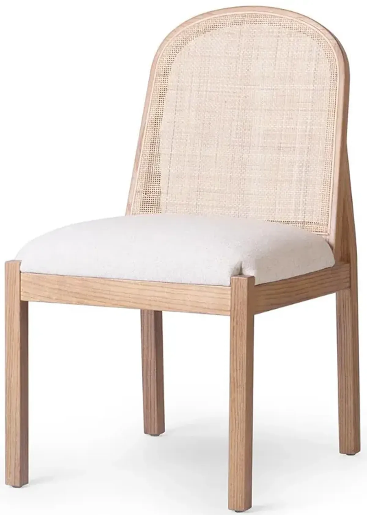 Elise Coastal White Performance Upholstered Natural Wood Cane Dining Side Chair