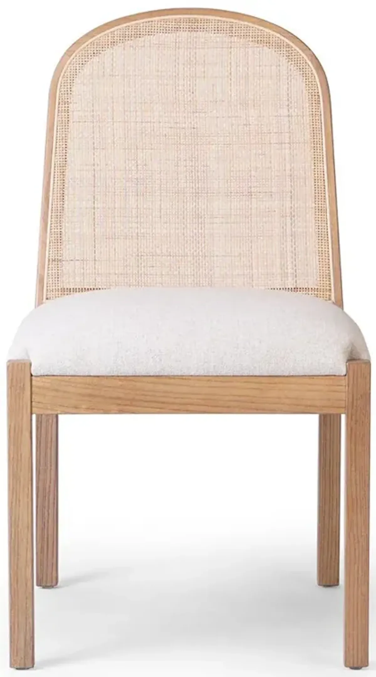 Elise Coastal White Performance Upholstered Natural Wood Cane Dining Side Chair