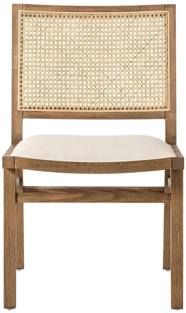 Samantha Coastal White Performance Upholstered Natural Wood Cane Dining Side Chair