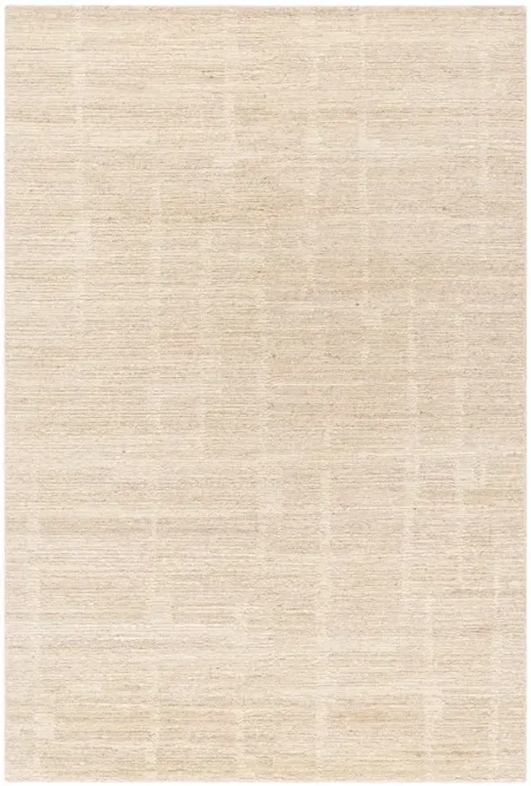 Mendel Mid Century Modern Beige Wool Grid Patterned Hand Knotted Rug - 10'x14'