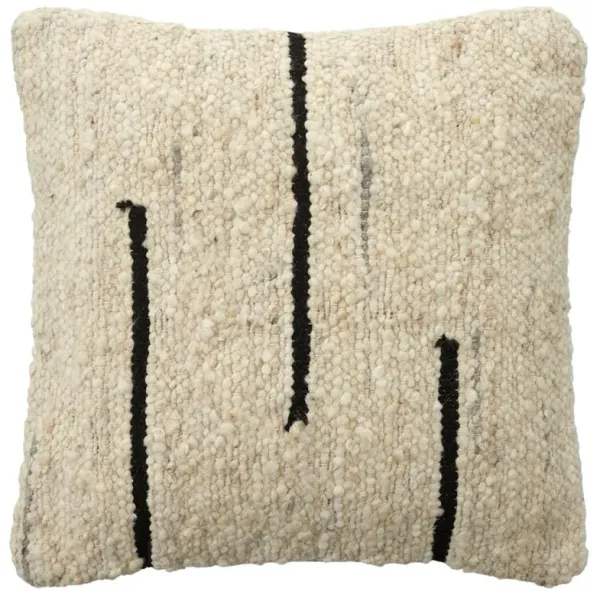 Davi Global Bazaar Beige Wool Banded Decorative Accent Pillow - 20x20
