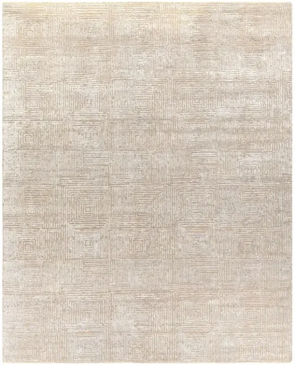 Lyra Global Bazaar Beige Wool Textured Geometric Hand Knotted Rug - 10'x14'