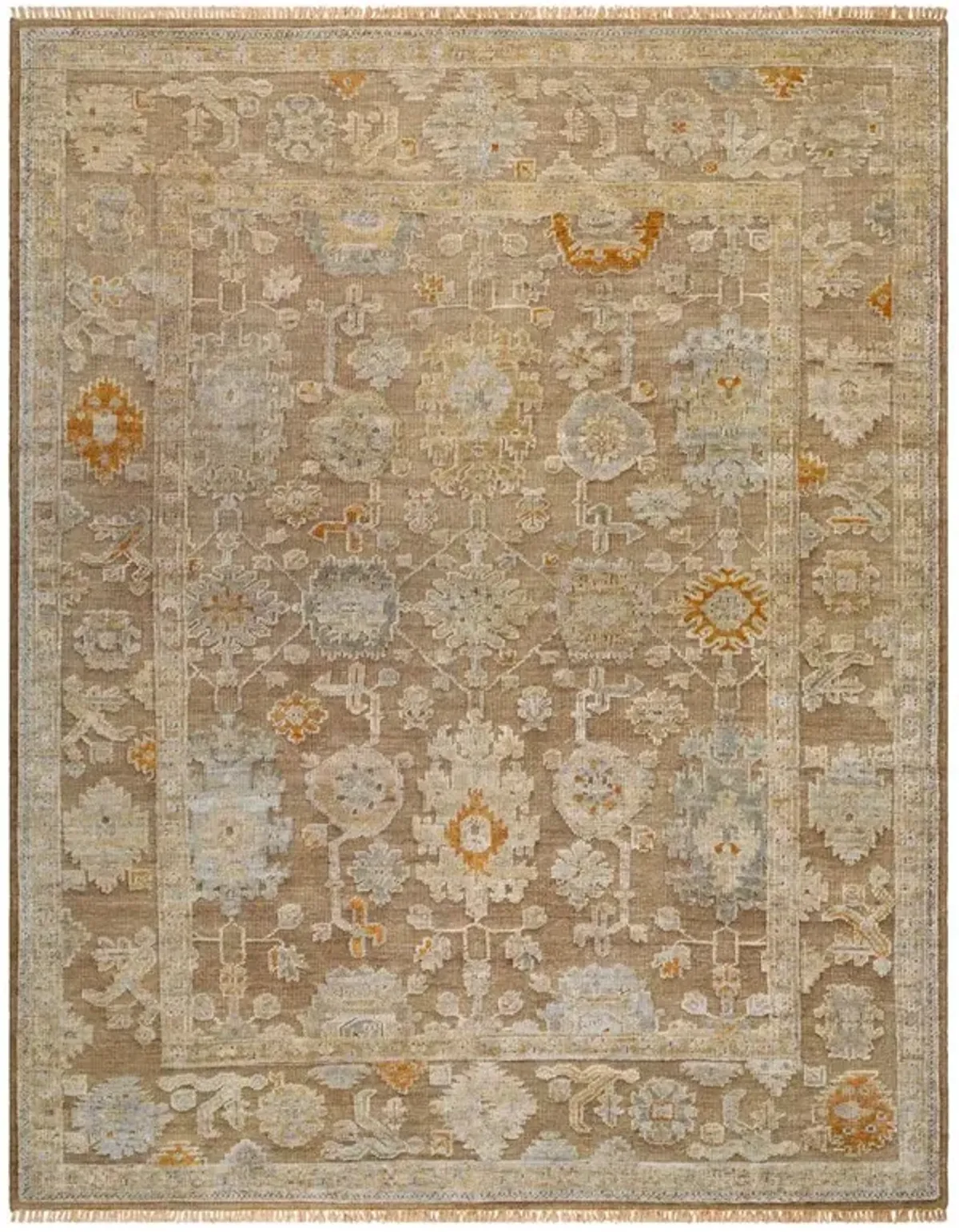 Saraya French Country Brown Wool Oushak Patterned Hand Knotted Rug - 10'x14'