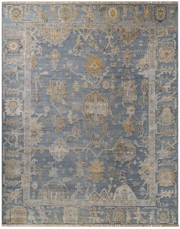 Saraya French Country Blue Wool Oushak Patterned Hand Knotted Rug - 2'x3'