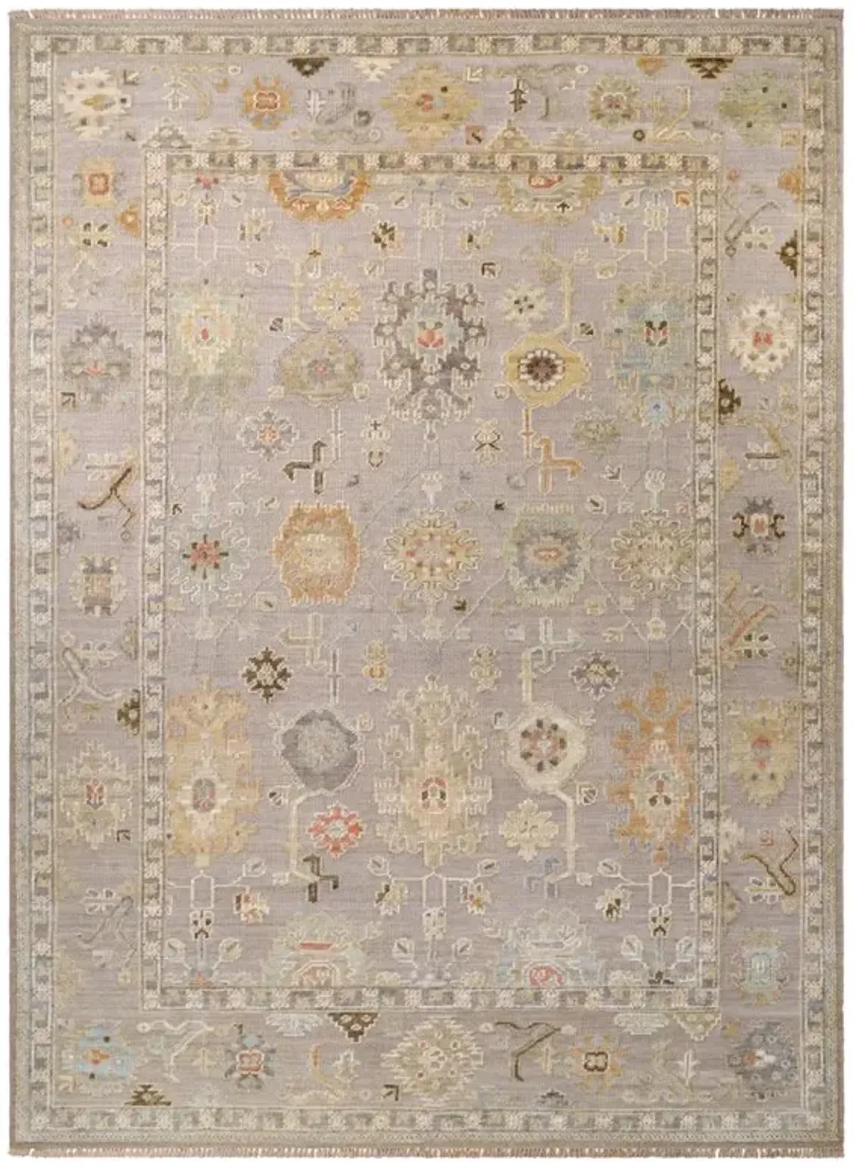 Saraya Updated Traditional Beige Wool Oushak Patterned Hand Knotted Rug - 6'x9'