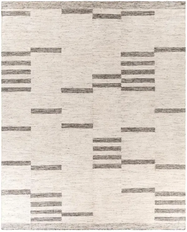 Talitha Mid Century Modern Beige Striated Patterned Rug - 10'x14'