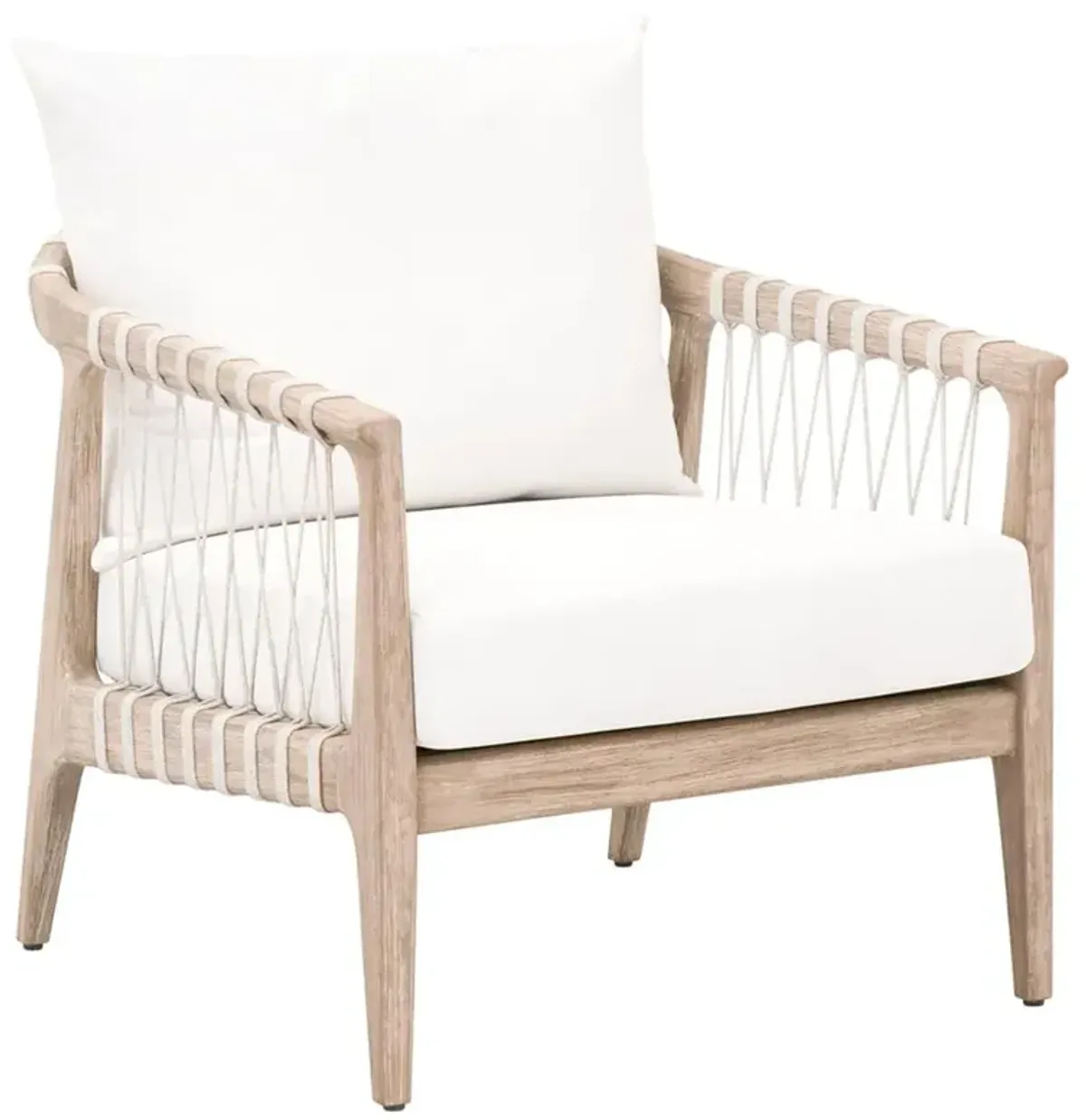 Finn Coastal Beach Natural Grey Wood Pearl White Performance Occasional Chair
