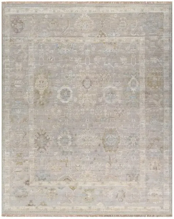 Saraya Updated Traditional Grey Wool Oushak Patterned Hand Knotted Rug - 9'x12'