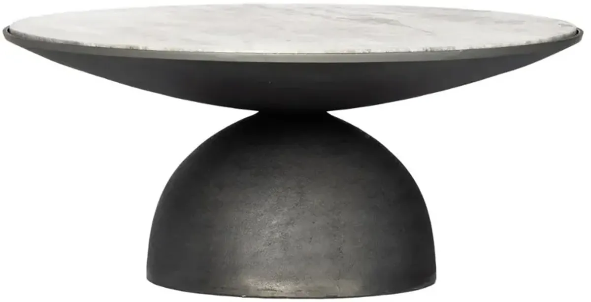 Malia Industrial River Grey Marble Top Aluminum Round Coffee Table - Small