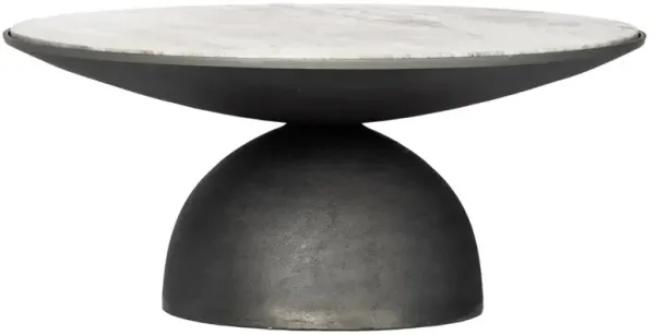 Malia Industrial River Grey Marble Top Aluminum Round Coffee Table - Small