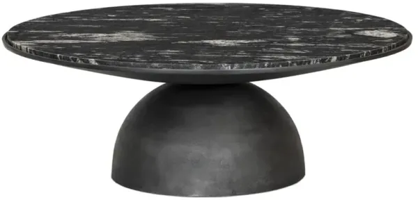 Malia Industrial Polished Black Marble Grey Aluminum Round Coffee Table - Large