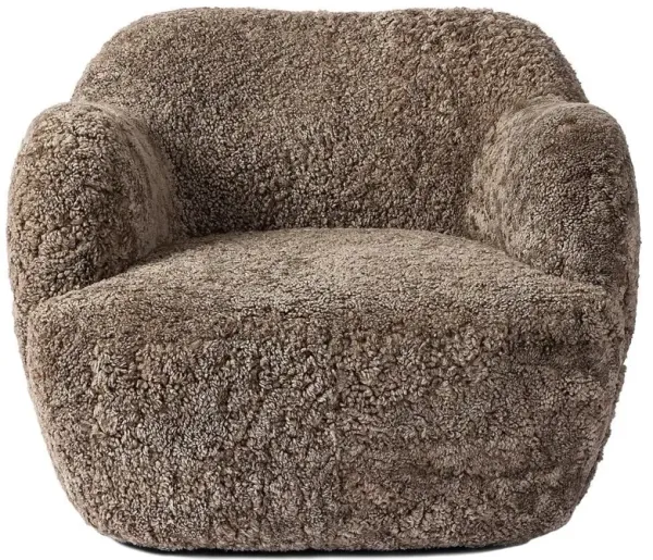 Justine Modern Classic Taupe Shearling Swivel Barrel Chair
