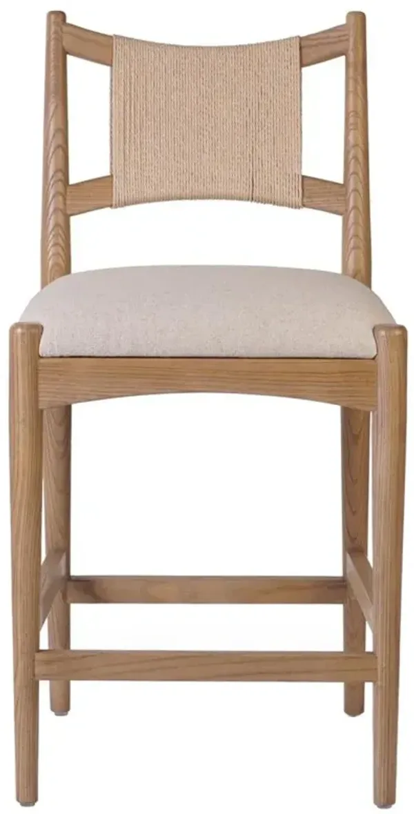 Harley Coastal Beach Beige Performance Linen Natural Wood Counter Stool