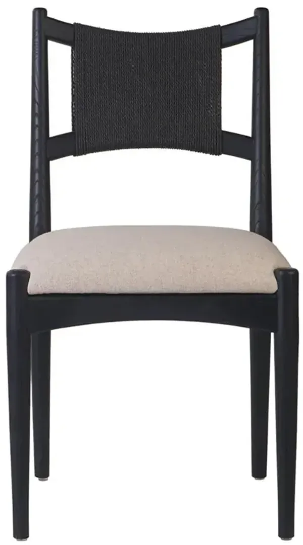 Harley Coastal Beach Beige Performance Linen Black Wood Dining Side Chair