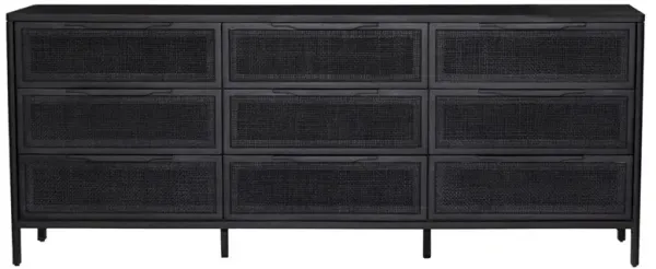 Rhian Coastal Black Mango Wood Woven Cane 9 Drawer Dresser