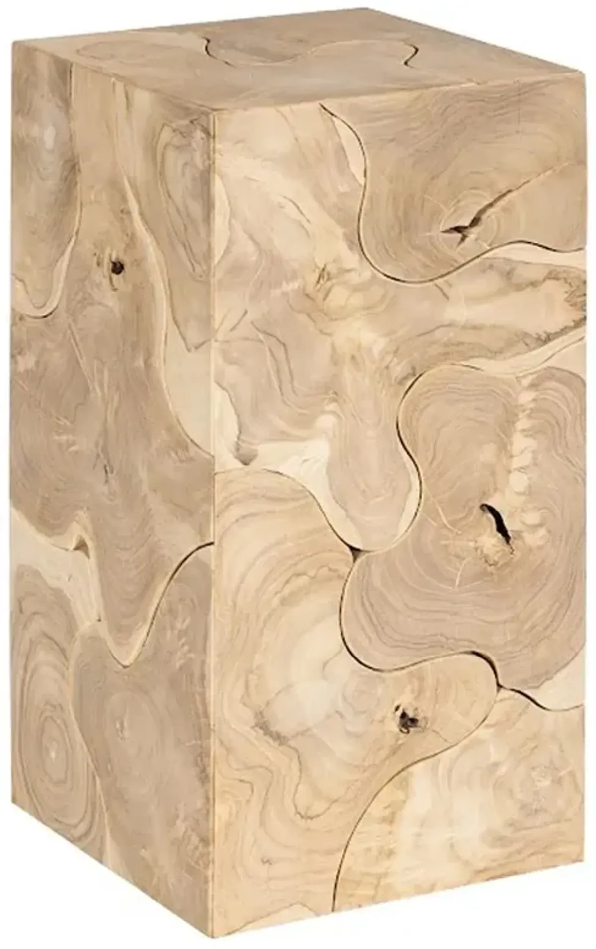 Zaria Coastal Beach Bleached Teak Slice Square Plinth Pedestal - 24"