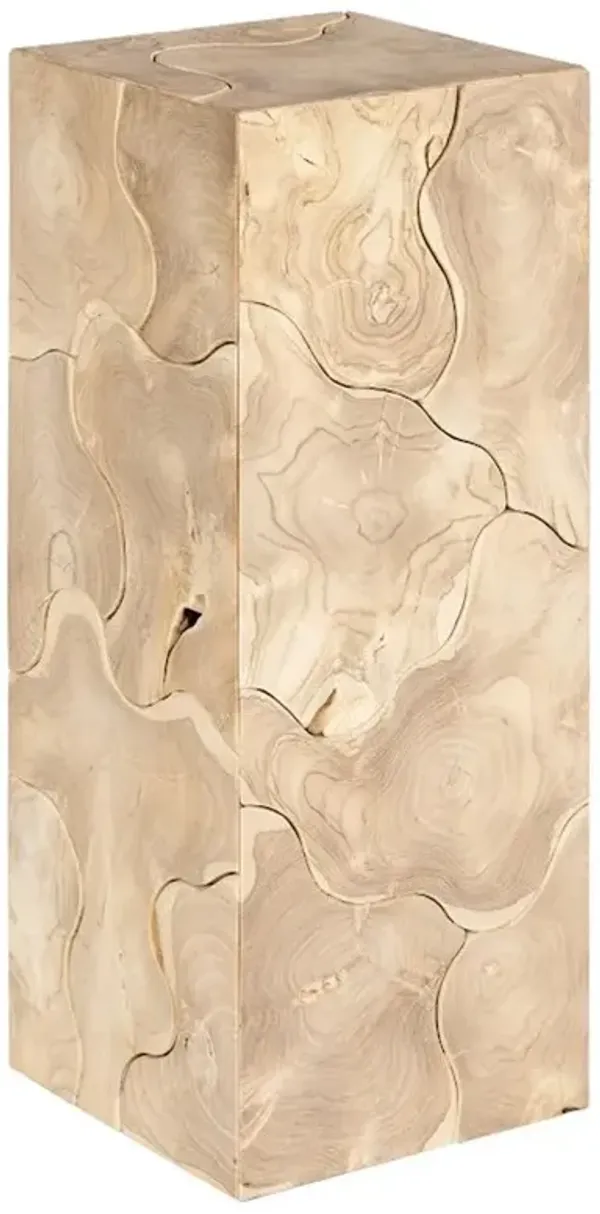 Zaria Coastal Beach Bleached Teak Slice Square Plinth Pedestal - 32"