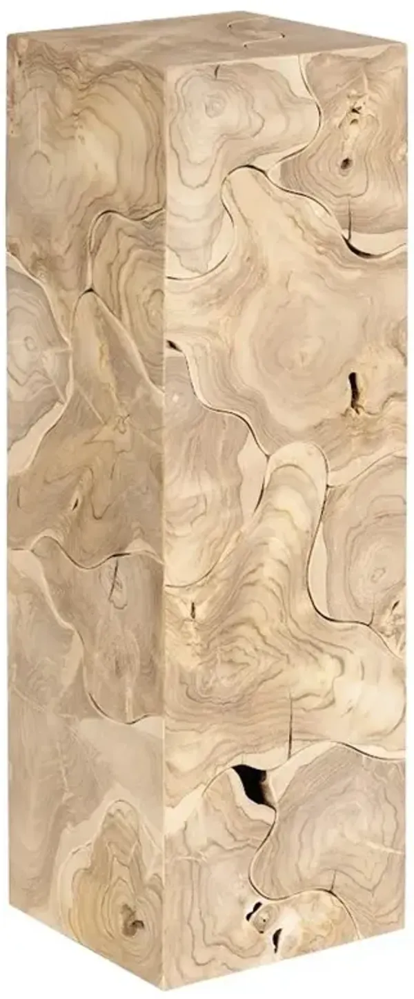 Zaria Coastal Beach Bleached Teak Slice Square Plinth Pedestal - 39"