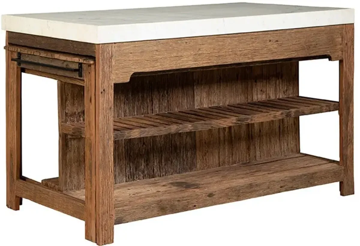 Sienna Rustic Lodge White Marble Reclaimed Wood Extendable Kitchen Island - 61"W